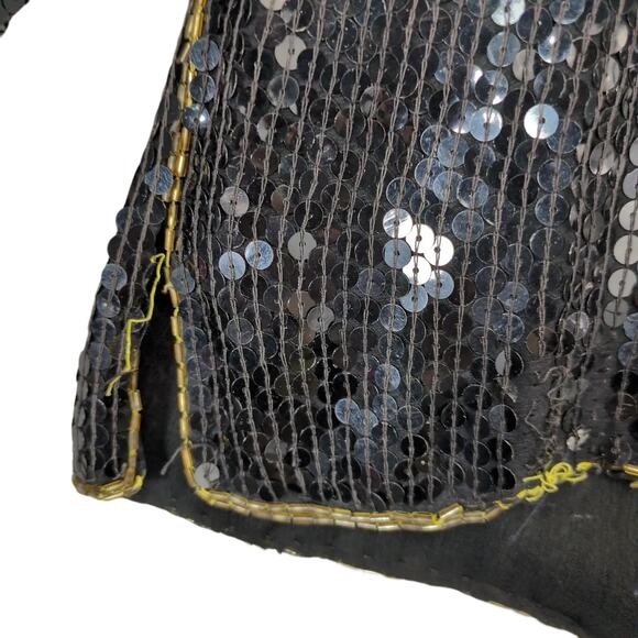 Vtg 80s Star Group Sz M 100% Silk Black Sequin Beaded Gold Rose Top Disco NYE - Picture 7 of 7